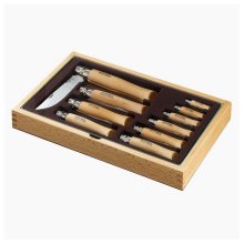 Opinel Collector's Tray 10 Stainless Steel Knives - Glass Lid