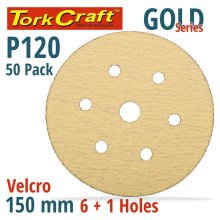 Tork Craft Gold Velcro Disc (50 Pieces) 120 Grit 150mm X 6+1 Holes