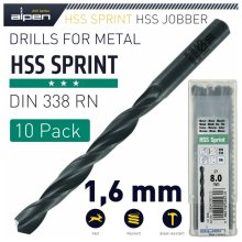 Alpen HSS Sprint Drill Bit 1.6mm Bulk Ind.Pack