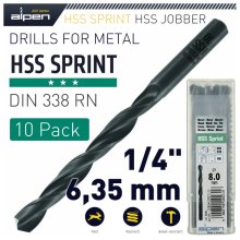 Alpen HSS Sprint Drill Bit 1/4"(6.35)Mm Bulk Ind.Pack