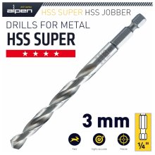 Alpen HSS Super Drill Bit Hex Shank 3mm