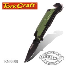 Tork Craft Knife Survival Green With Led Light & Fire Starter In Double Blister