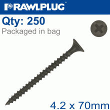 RAWLPLUG Drywall Screw Fine Thread 4.2Mmx70Mm X250-Box