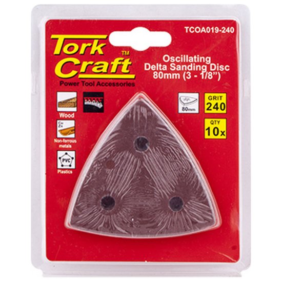 Tork Craft Oscilating Sandpaper A/O 80mm 10pc Delta Shape 240grit - Click Image to Close