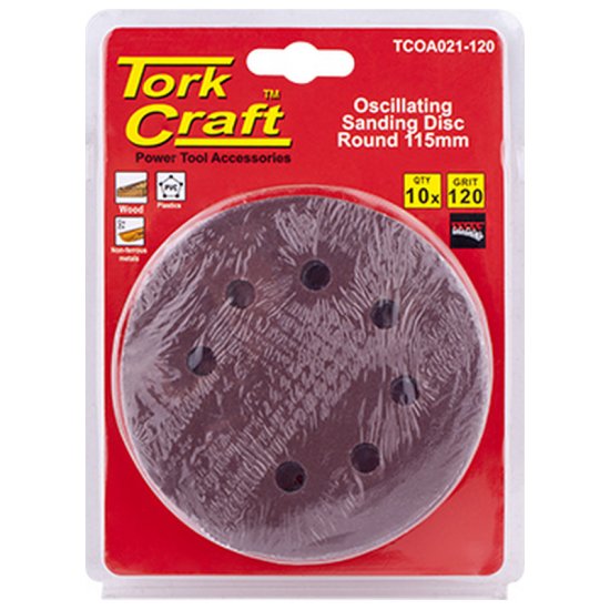 Tork Craft Oscilating Sandpaper A/O 115mm 10pc Round 120grit - Click Image to Close