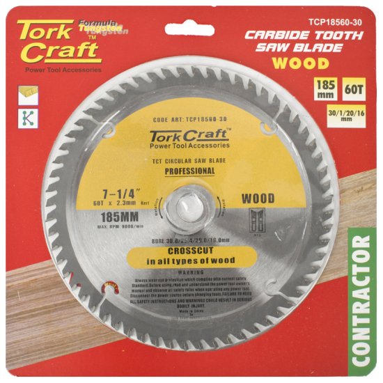 Tork Craft Blade Contractor 185x60t 30/20/16/1 Circular Saw Tct - Click Image to Close