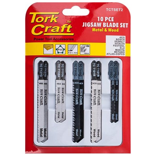 Tork Craft Jigsaw Blade Set 10 Pce For Metal & Wood T - Shank - Click Image to Close