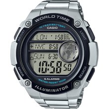 Casio 100m Worldmap Metal Stopwatch Watch