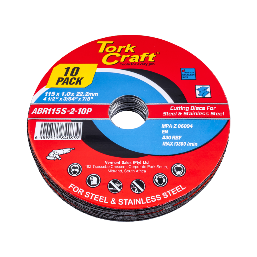 (image for) Cutting Disc Steel & Ss 115 X 1.0 X 22.2 Mm 10 Pack