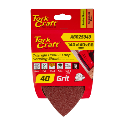 (image for) Sanding Triangle 40 Grit 140 X 140 X 98mm 5/pack W/h Hook And Loop