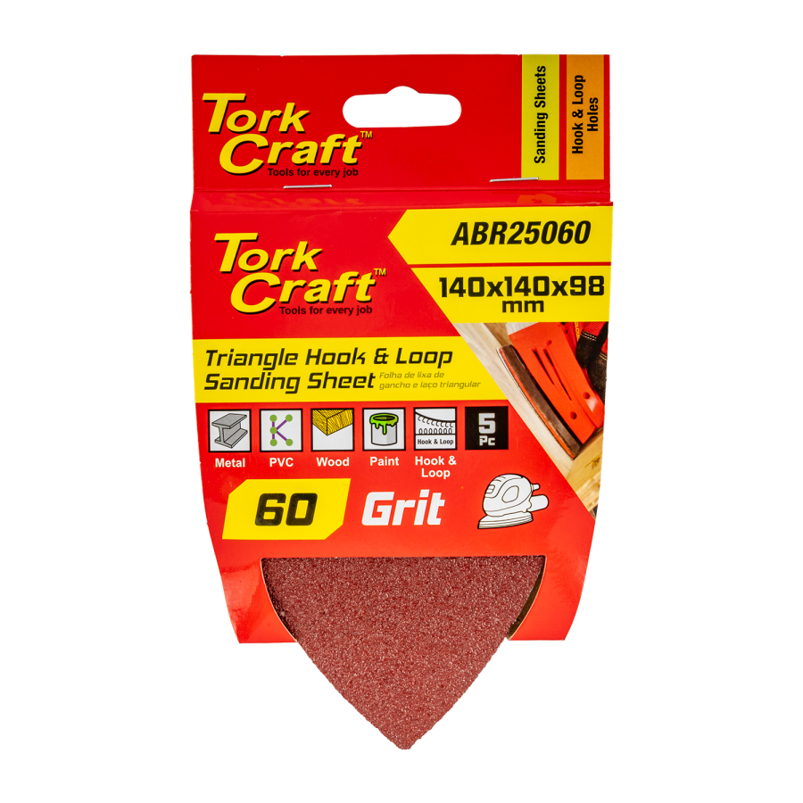 (image for) Sanding Triangle 60 Grit 140 X 140 X 98mm 5/pack W/h Hook And Loop