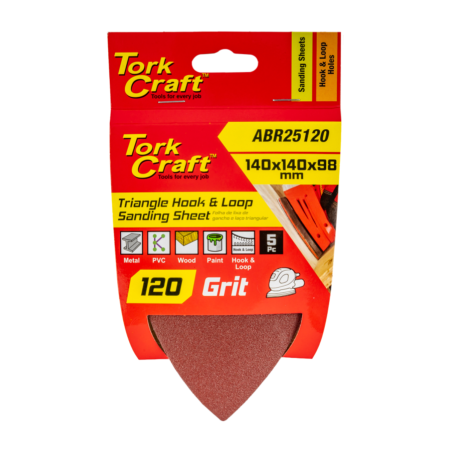 (image for) Sanding Triangle 120 Grit 140 X 140 X 98mm 5/pack W/h Hook And Loop