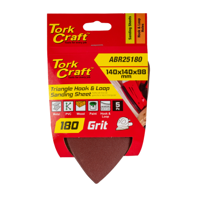 (image for) Sanding Triangle 180 Grit 140 X 140 X 98mm 5/pack W/h Hook And Looop