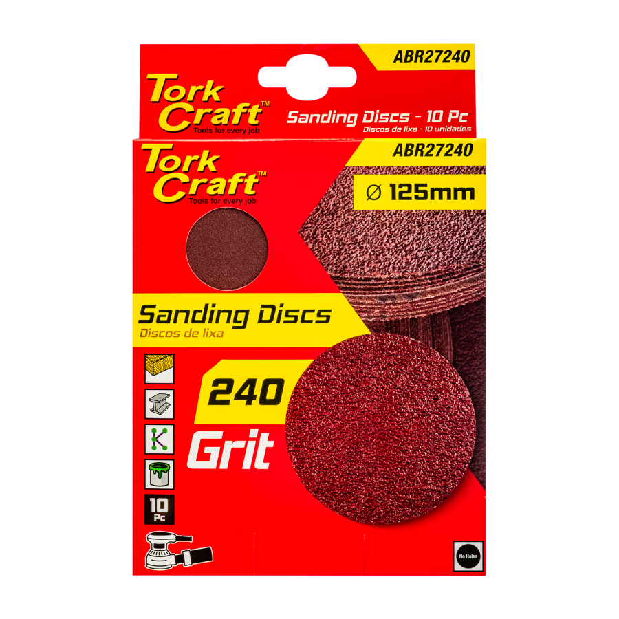 (image for) Sanding Disc 125mm No Hole 240 Grit 10/pack Hook And Loop