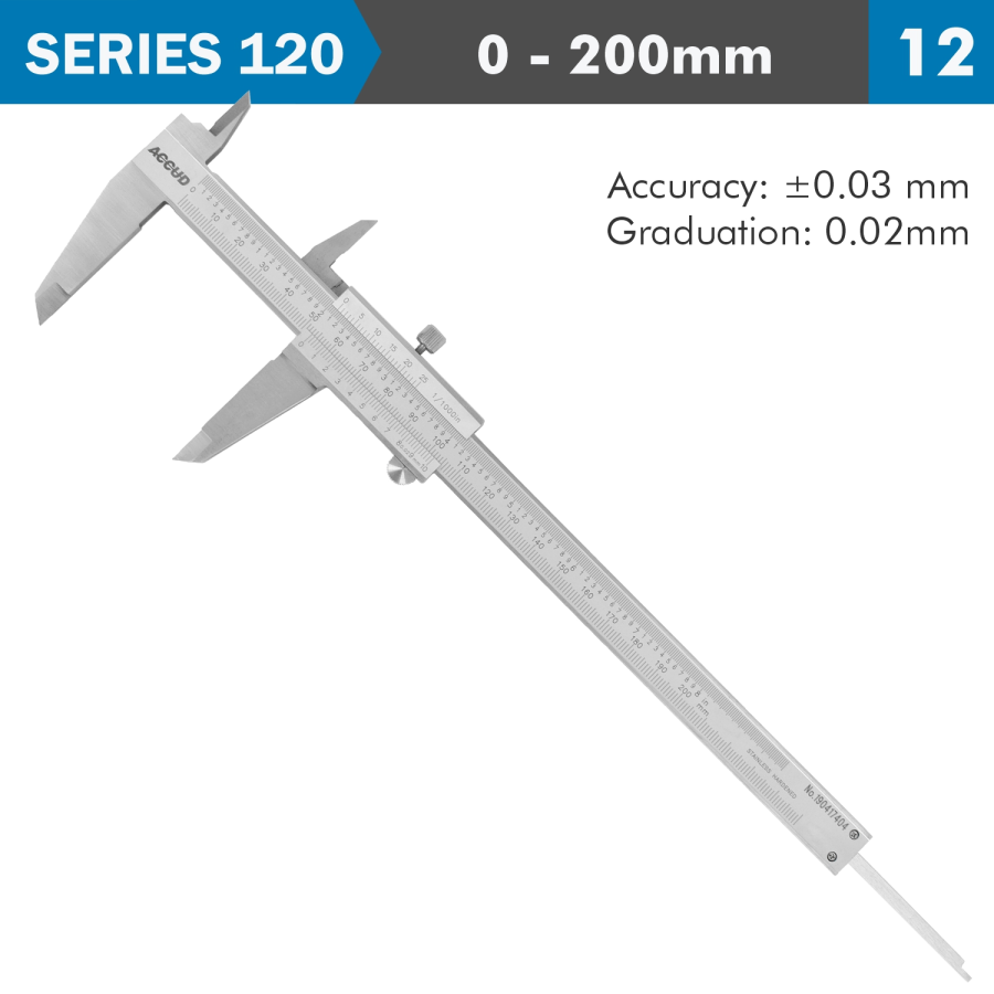 (image for) Vernier Caliper 200mm 0.03mm Acc. Din862 0.02mm Grad. S/steel