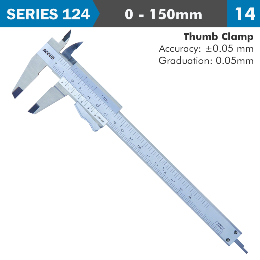 (image for) Vernier Caliper 150mm Auto Thumb Clamp 0.05mm Acc. 0.05mm Grad. S/stee