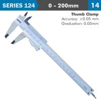 (image for) Vernier Caliper 200mm Auto Thumb Clamp 0.05mm Acc. 0.05mm Grad. S/stee