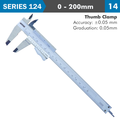 (image for) Vernier Caliper 200mm Auto Thumb Clamp 0.05mm Acc. 0.05mm Grad. S/stee