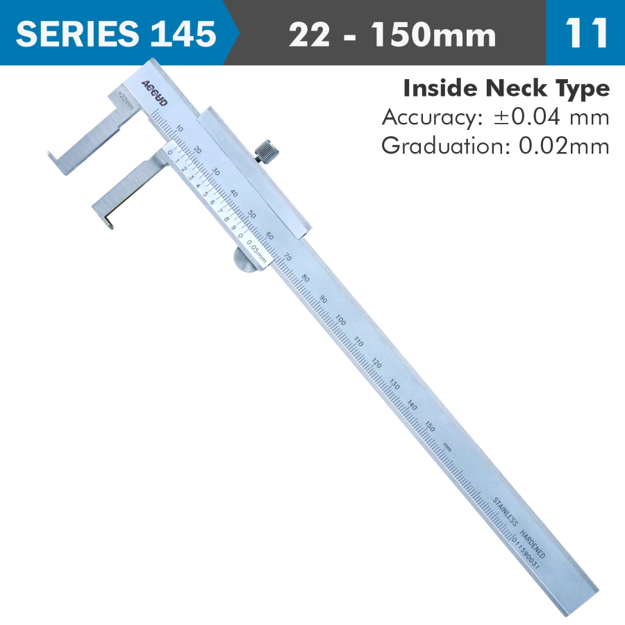 (image for) Vernier Caliper 22-150mm 0.04mm Acc. 0.02mm Grad. Inside Neck S/steel