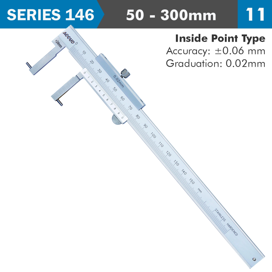 (image for) Vernier Caliper 50-300mm 0.06mm Acc. 0.02mm Grad. Inside Point S/steel