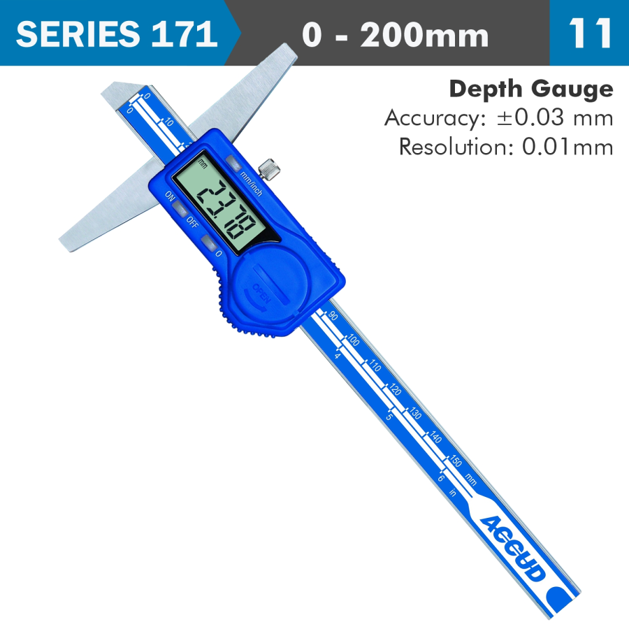 (image for) Digital Depth Gauge 200mm 0.03mm Acc. 0.01mm Res. S/steel