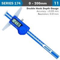 Dig. Caliper 200mm 0.03mm Acc. Double Hook Depth 0.01mm Res. S/steel (image for) Dig. Caliper 200mm 0.03mm Acc. Double Hook Depth 0.01mm Res. S/steel