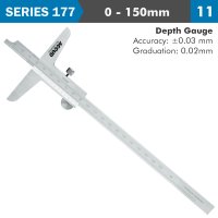 Vernier Depth Caliper 150mm 0.03mm Acc. 0.02mm Grad. S/steel (image for) Vernier Depth Caliper 150mm 0.03mm Acc. 0.02mm Grad. S/steel