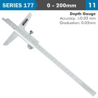 Vernier Depth Caliper 200mm 0.03mm Acc. 0.02mm Grad. S/steel (image for) Vernier Depth Caliper 200mm 0.03mm Acc. 0.02mm Grad. S/steel