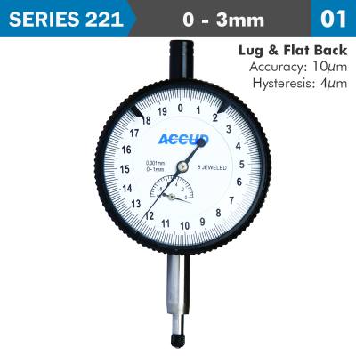 (image for) Dial Indicator 3mm 0.001mm Grad. Lug&flat Back