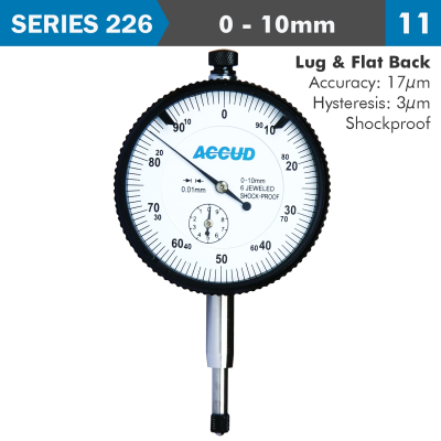 (image for) Dial Indicator 10mm Shockproof 0.01mm Grad. Lug&flat Back