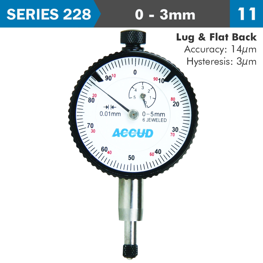 (image for) Dial Indicator 3mm Bezel 0.01mm Grad. Lug&flat Back