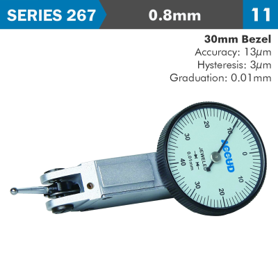 (image for) Dial Test Indicator 0.8mm 30mm Bezeld 0.013mm Acc. 0.01mm Grad