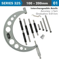 Outside Micrometer 100-200mm 0.004mm Acc. 0.01mm Grad. With Interch. A (image for) Outside Micrometer 100-200mm 0.004mm Acc. 0.01mm Grad. With Interch. A