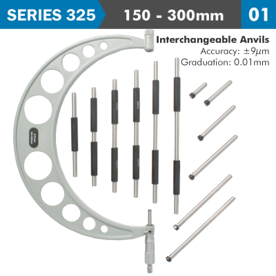 (image for) Outside Micrometer 150-300mm 0.004mm Acc. 0.01mm Grad. With Interch. A