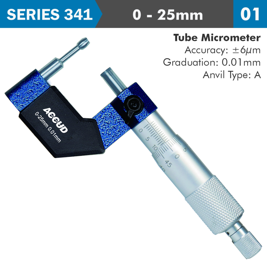 (image for) Tube Micrometer 25mm 0.006mm Acc. 8x1.8mm Anvil 0.01mm Grad.