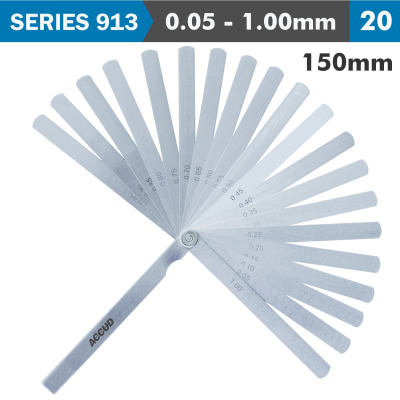(image for) Long Feeler Gauge 150mm 0.05-1.00 20 Leaves Din2275