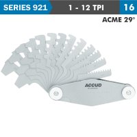 Pitch Gauge 1-12tpi 2acme29 Deg. Thread 16 Leaves 0.07mm Acc. (image for) Pitch Gauge 1-12tpi 2acme29 Deg. Thread 16 Leaves 0.07mm Acc.