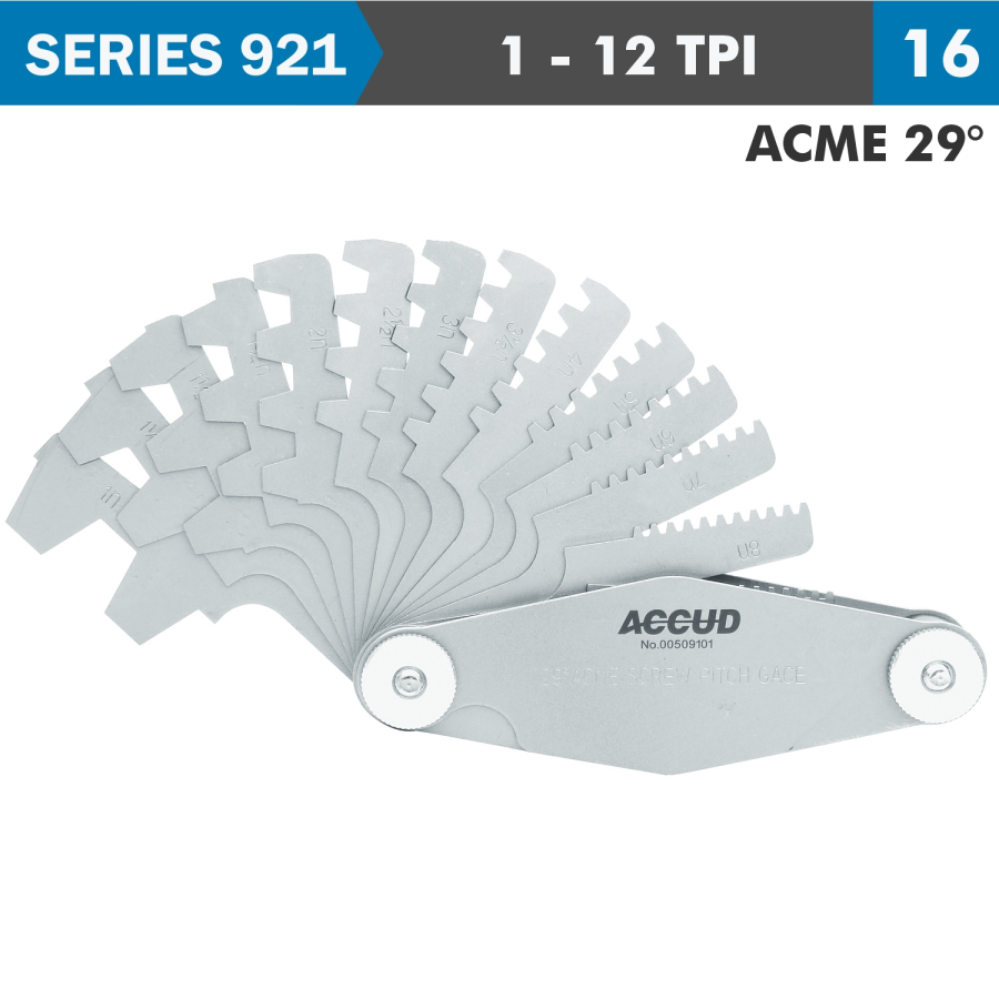 (image for) Pitch Gauge 1-12tpi 2acme29 Deg. Thread 16 Leaves 0.07mm Acc.