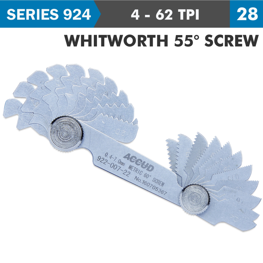 (image for) Pitch Gauge 4-62tpi 28 Leaves Whitworth 55deg. Screw 0.07mm Acc.
