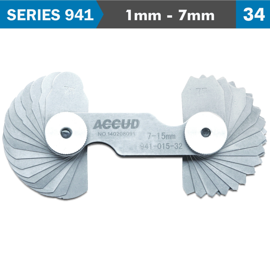 (image for) Radius Gauge 1-7mm 17x2 Leaves 0.03mm Acc. Concave & Convex Surface