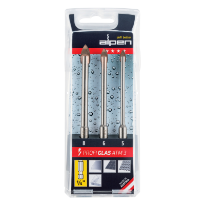 (image for) Alpen Profi Glass Drill Bit Set 3 Piece Hex Shank 5 6 8mm