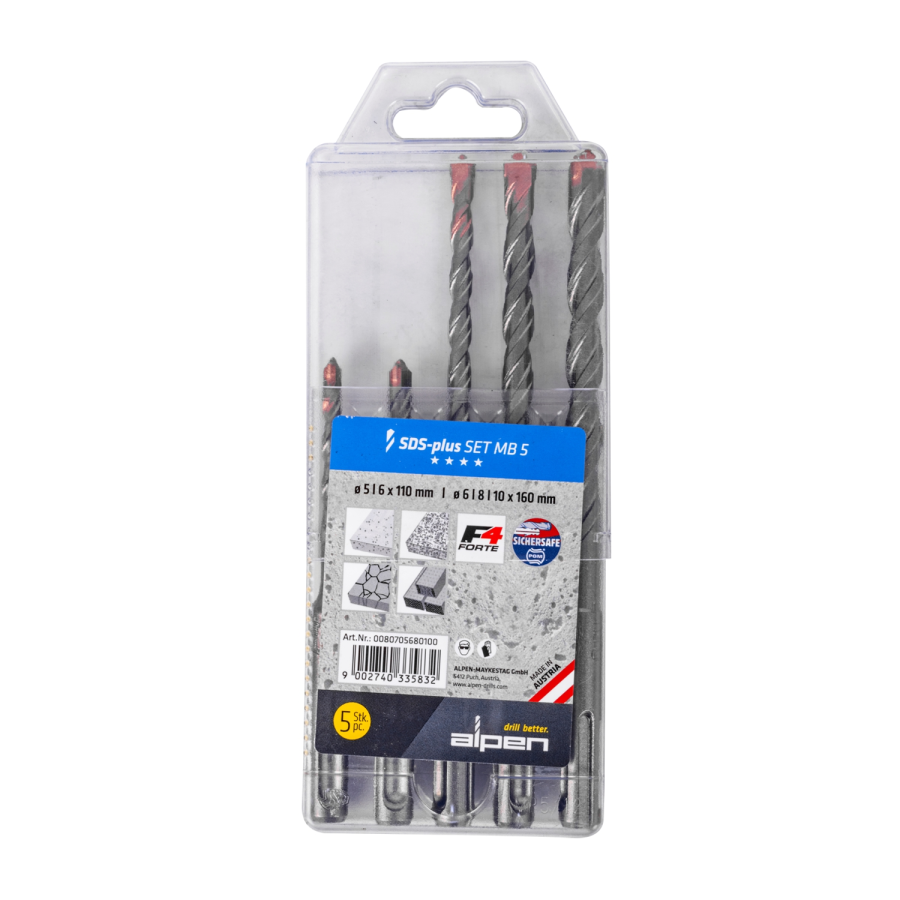 (image for) Alpen F4 Sds Drill Bit Set 5 Piece 5 6 X 110mm 6 8 10 Mm X 160mm In P