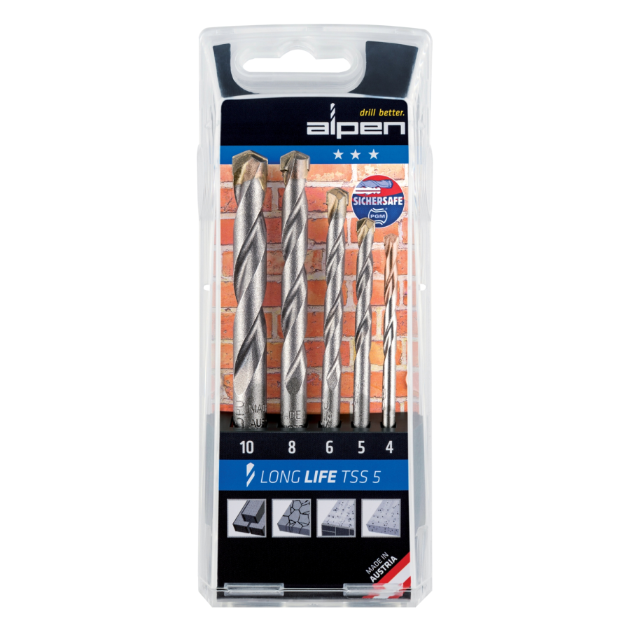 (image for) Masonry Drill Bit Set 5 Piece Long Life 4 5 6 8 10
