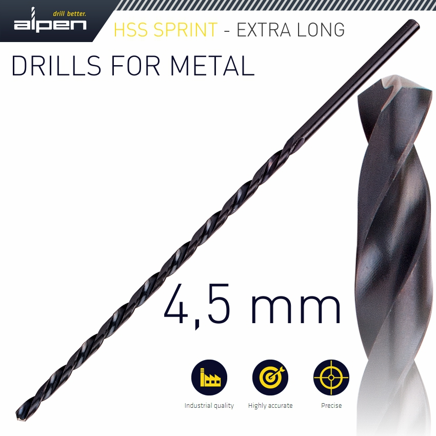(image for) Hss Drill Bit 4.5mm 185 X 125 Extra Long