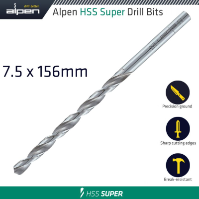 (image for) Hss Drill Bit Long 7.5 X 156mm Bulk