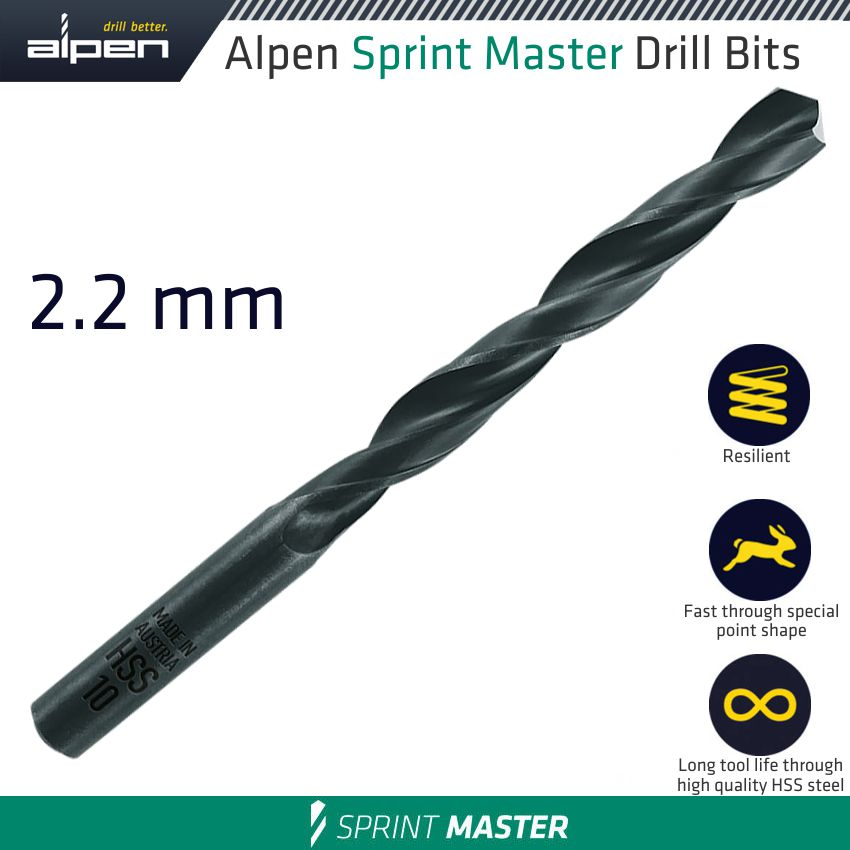 (image for) Hss Sprint Master 2.2mm X1 Sleeved Din338 Alpen Drill Bit