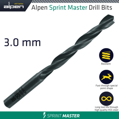 (image for) Hss Sprint Master 3mm X1 61503 Sleeved Din338 Alpen Drill Bit
