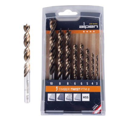 (image for) Timber Twist Wood Drill Bit Set Ptm8-8 3, 4, 5, 10.0mm, X2 6, 8.0mm