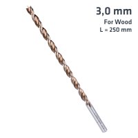 Timber Twist 3mm X 250 Long Wood Drill Bit Sleeved (image for) Timber Twist 3mm X 250 Long Wood Drill Bit Sleeved