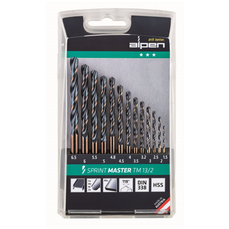 (image for) Hss Sprint Master Drill Bit Set 13 Piece 1.5-6.5 3.2+4.8 Tm13-2